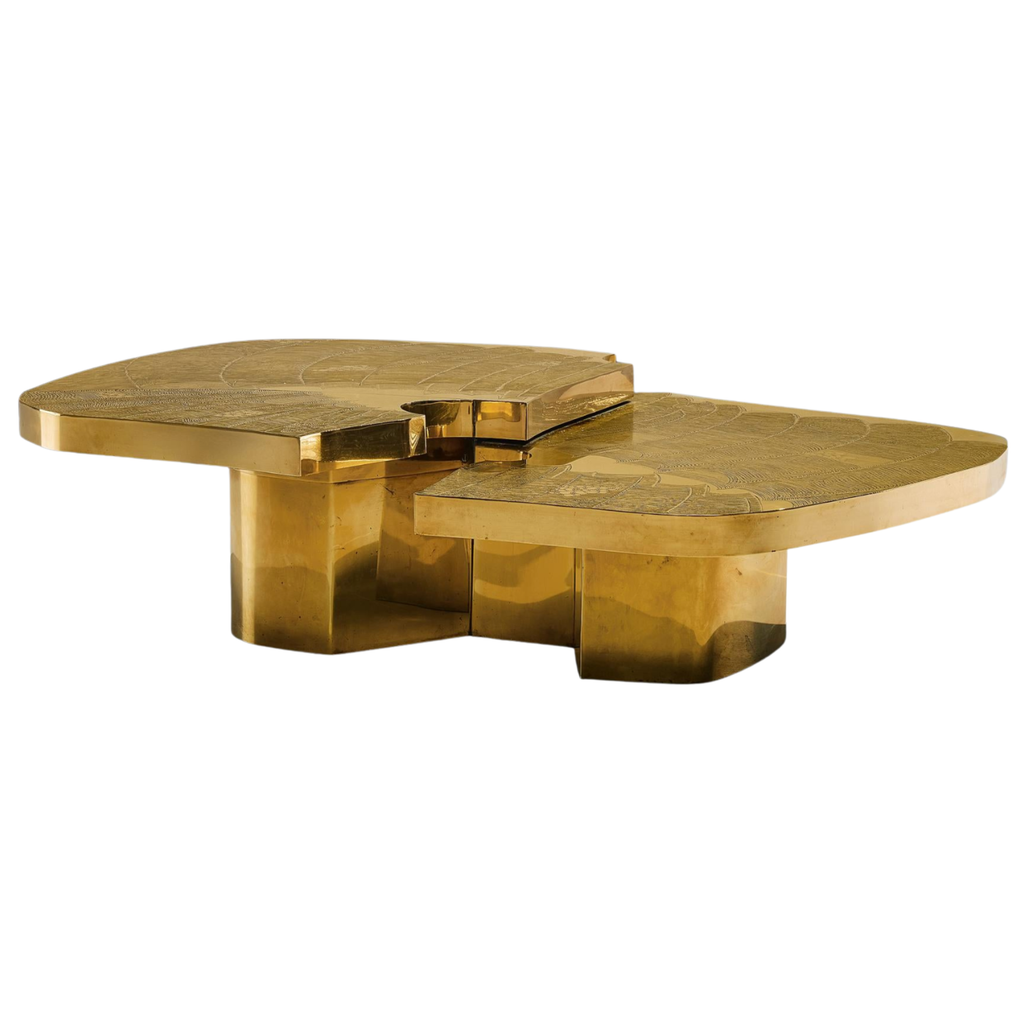 Monumental Engraved Brass Coffee Table