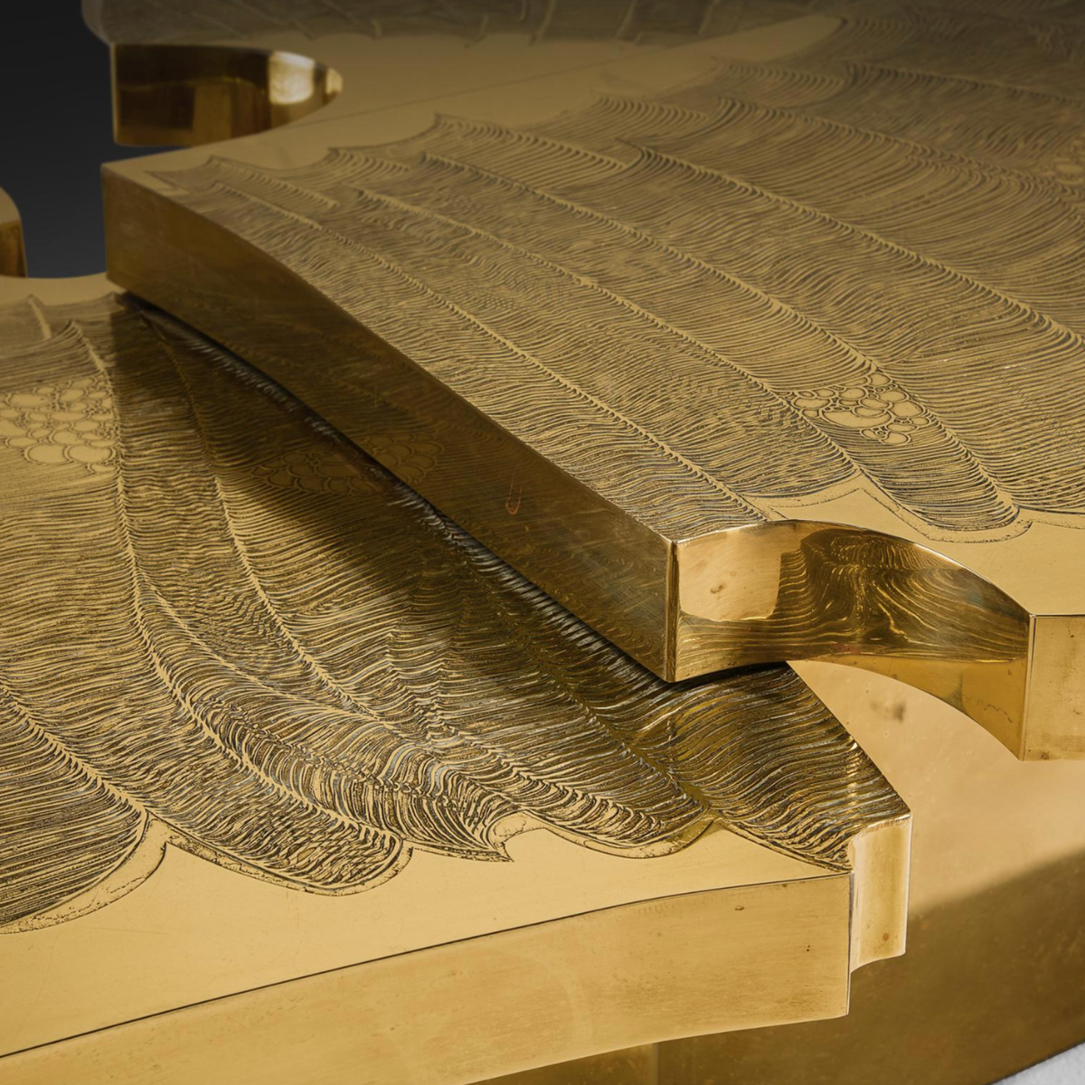 Monumental Engraved Brass Coffee Table
