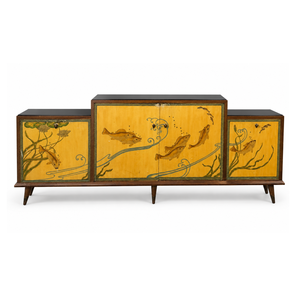Antique Hand-Painted Koi Credenza