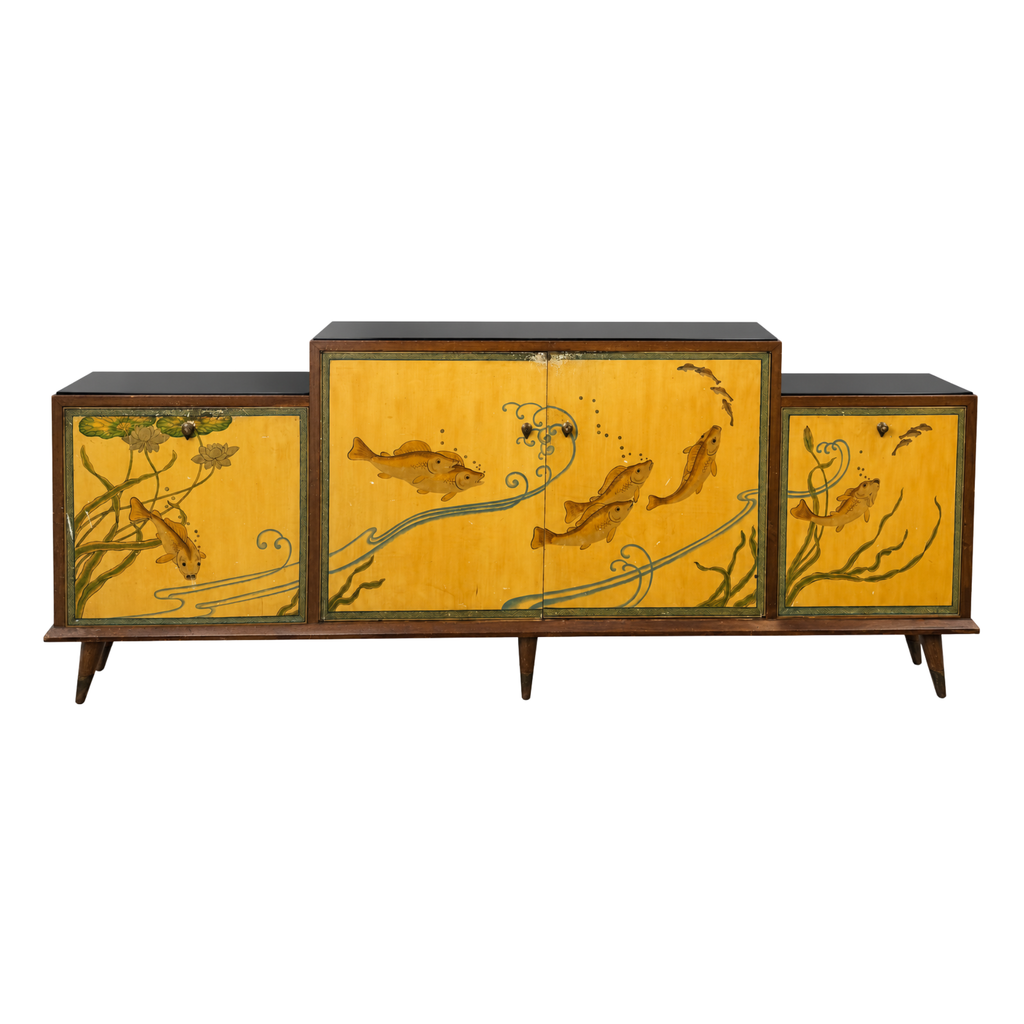 Antique Hand-Painted Koi Credenza
